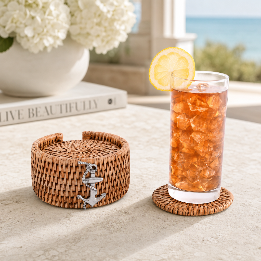 Anchor Hand Woven Wicker Rattan Coaster Set - 6 Coasters 4