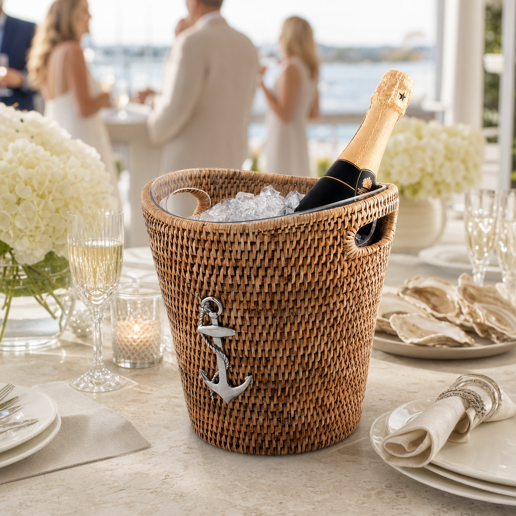 Anchor Hand Woven Wicker Rattan Champagne / Ice Bucket 6