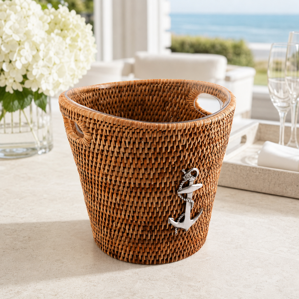 Anchor Hand Woven Wicker Rattan Champagne / Ice Bucket 4
