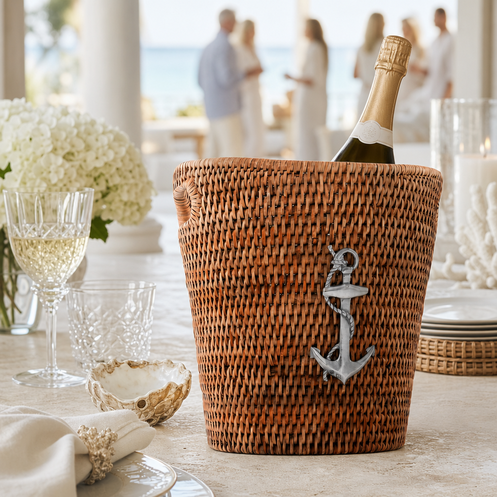 Anchor Hand Woven Wicker Rattan Champagne / Ice Bucket 9