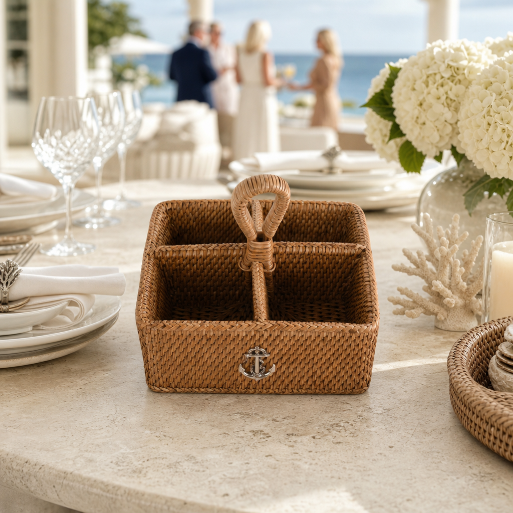 Anchor Hand Woven Wicker Rattan Flatware Caddy 9