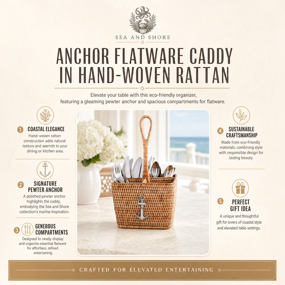 Anchor Hand Woven Wicker Rattan Flatware Caddy 11