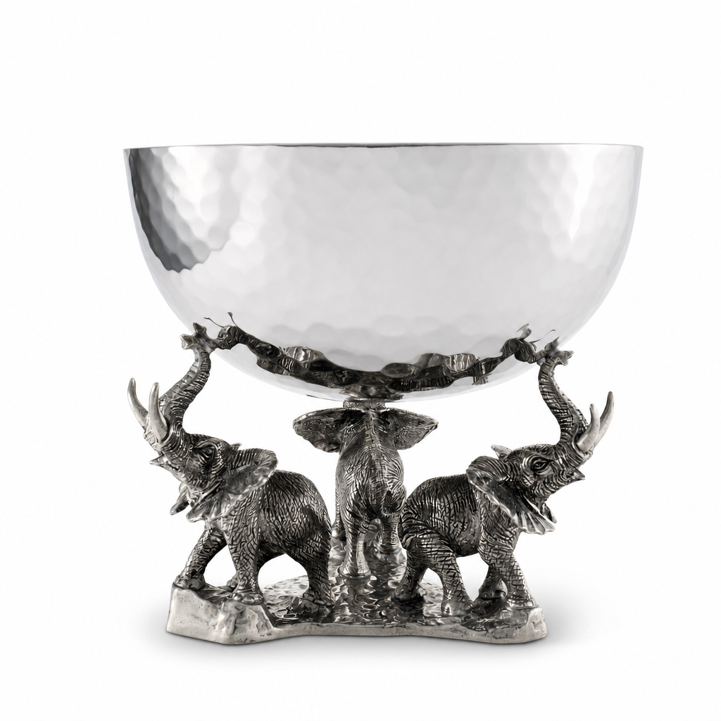 Stainless Nut Bowl - Pewter Elephant Base 1