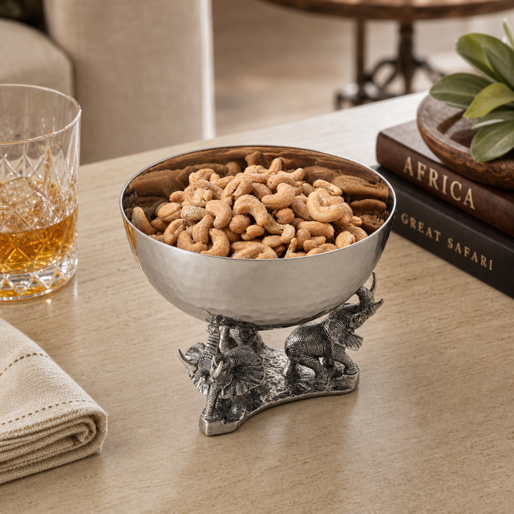Stainless Nut Bowl - Pewter Elephant Base 3