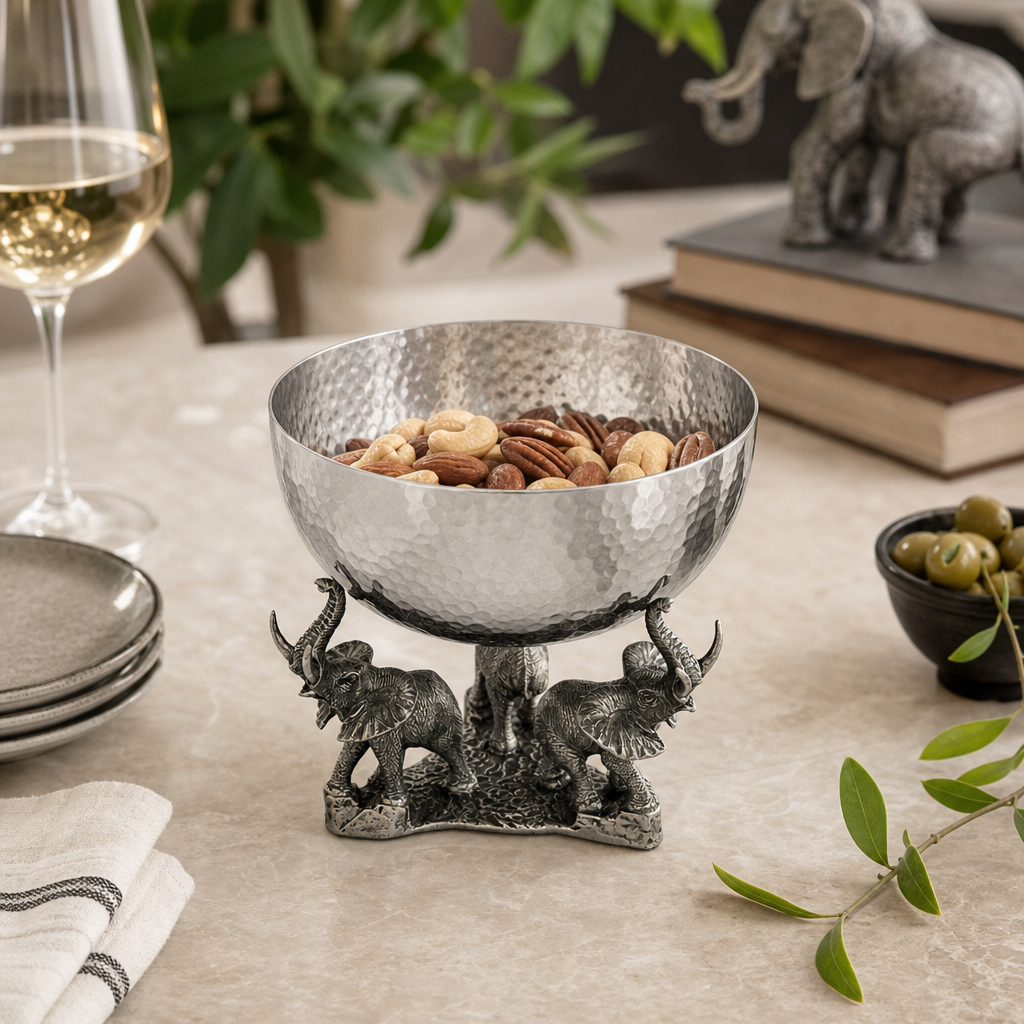 Stainless Nut Bowl - Pewter Elephant Base 8