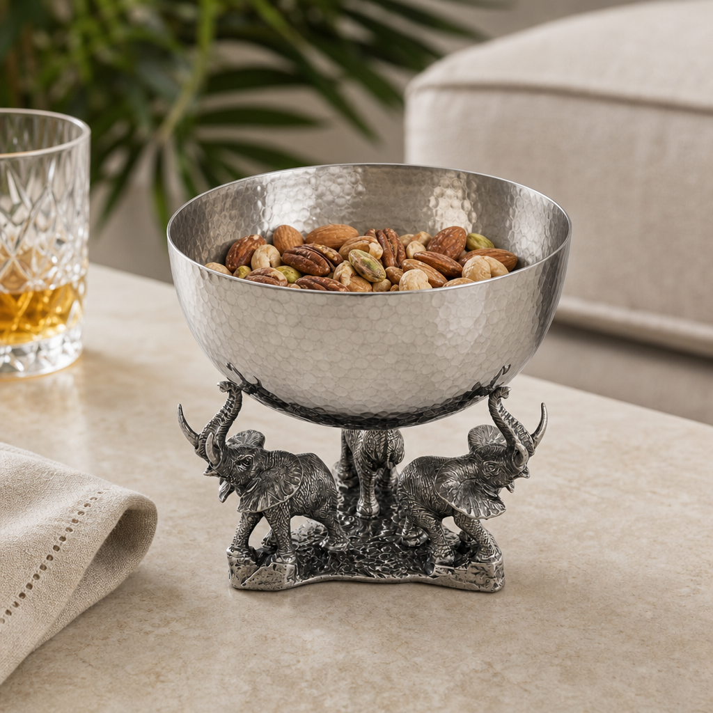 Stainless Nut Bowl - Pewter Elephant Base 4