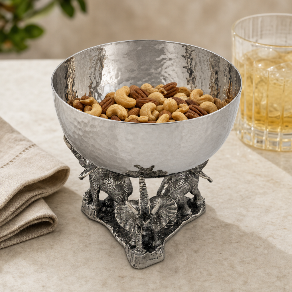 Stainless Nut Bowl - Pewter Elephant Base 5