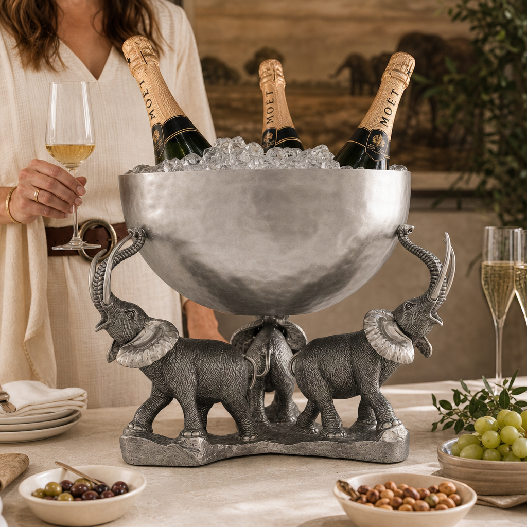 Pewter Elephant Trio Ice / Punch Tub Stainless 5