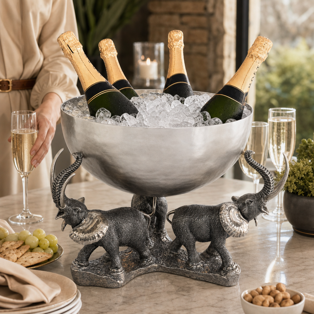 Pewter Elephant Trio Ice / Punch Tub Stainless 6