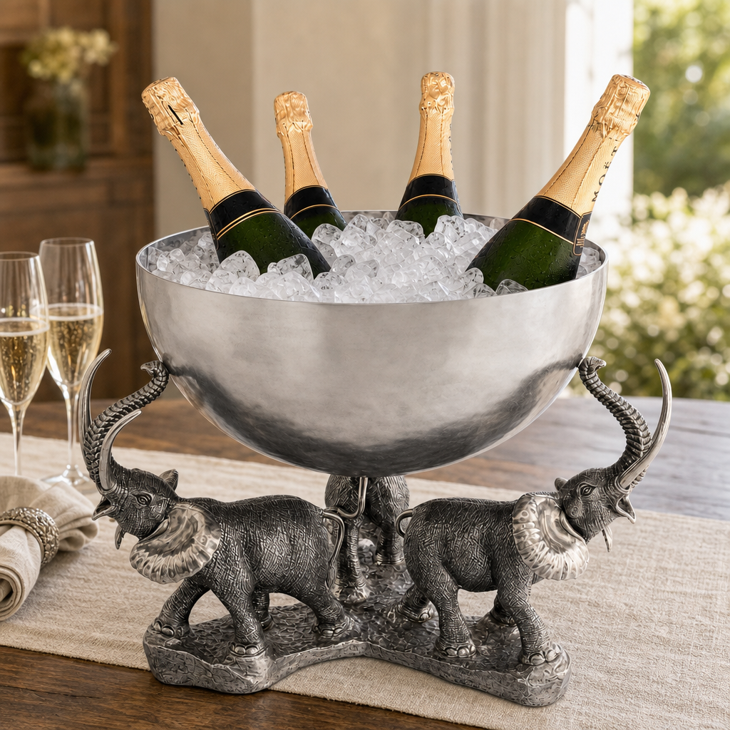 Pewter Elephant Trio Ice / Punch Tub Stainless 3