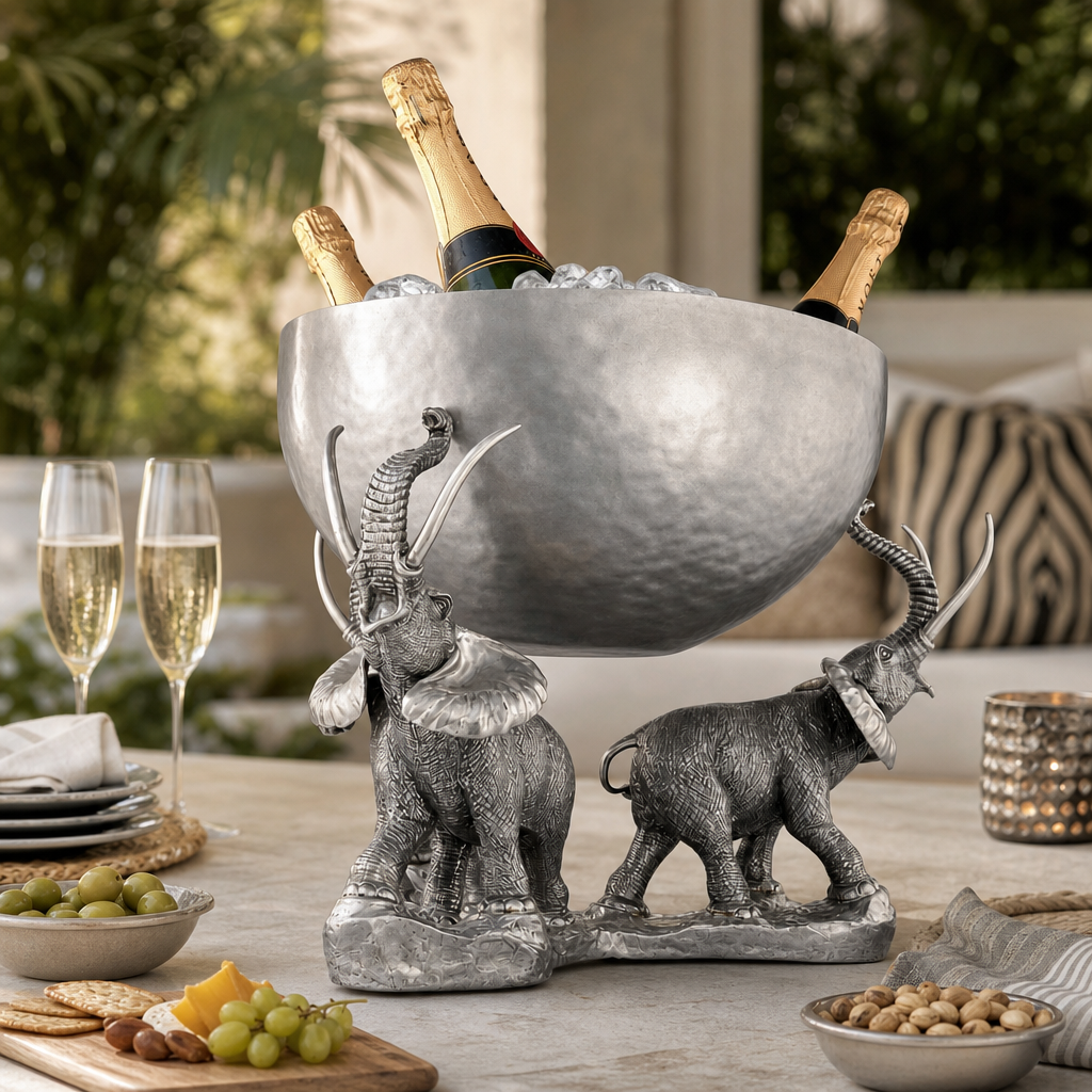 Pewter Elephant Trio Ice / Punch Tub Stainless 7