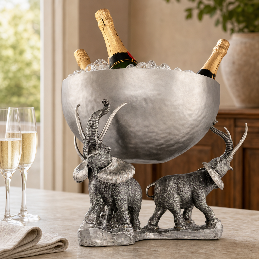 Pewter Elephant Trio Ice / Punch Tub Stainless 4