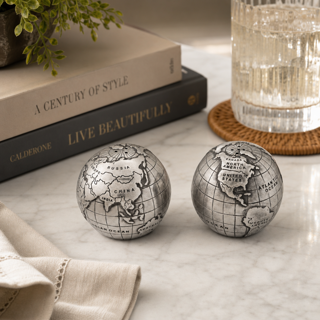 Pewter World Globe Salt & Pepper Set 1