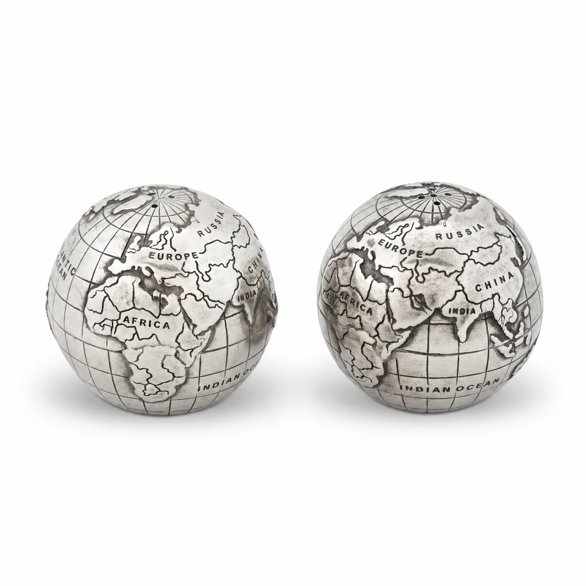 Pewter World Globe Salt & Pepper Set 5