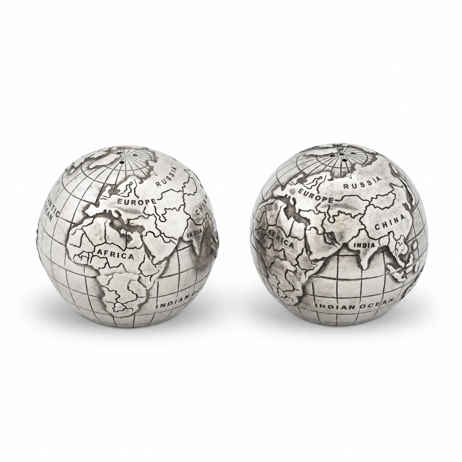Pewter World Globe Salt & Pepper Set 5