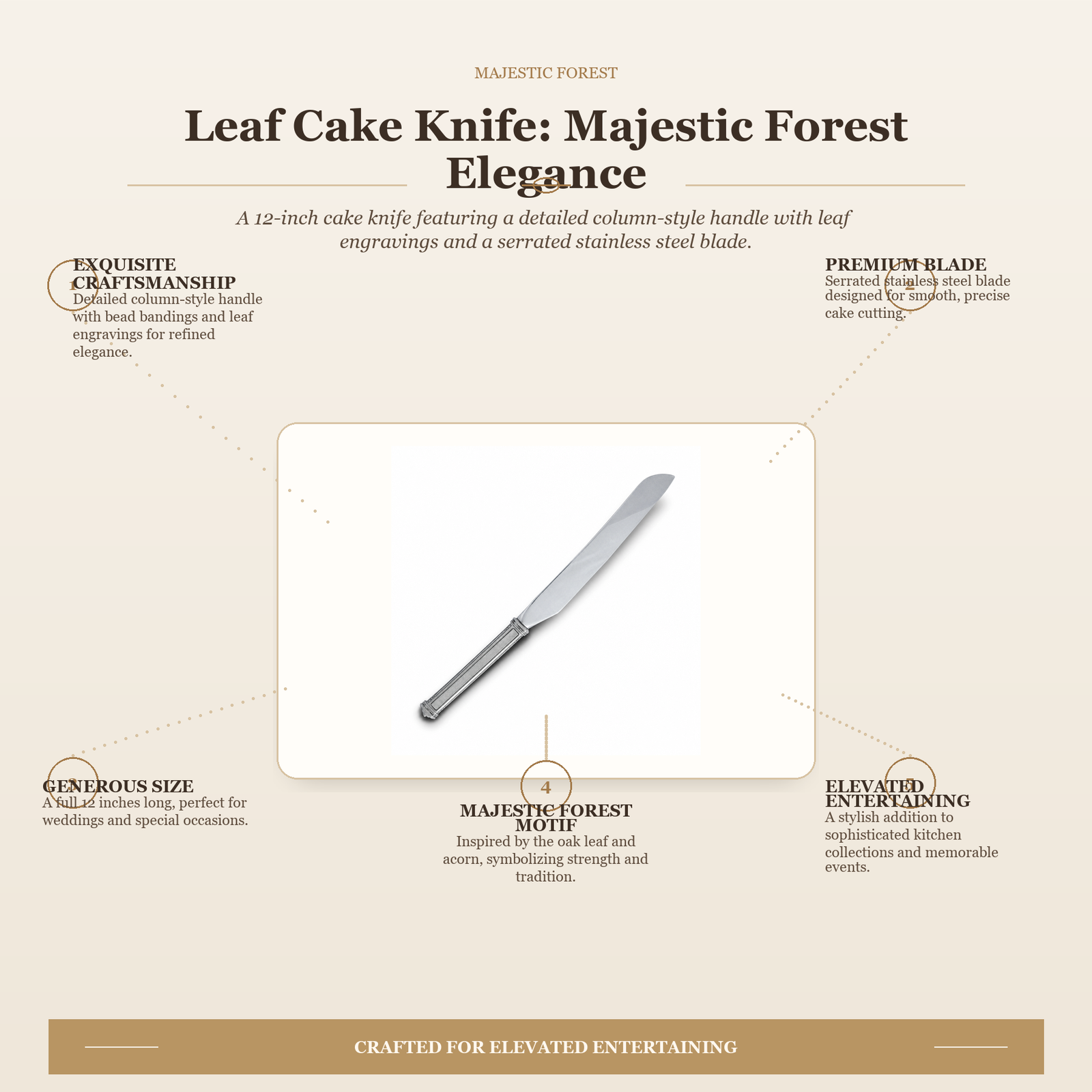 Leaf Cake Knife: Majestic Forest Elegance