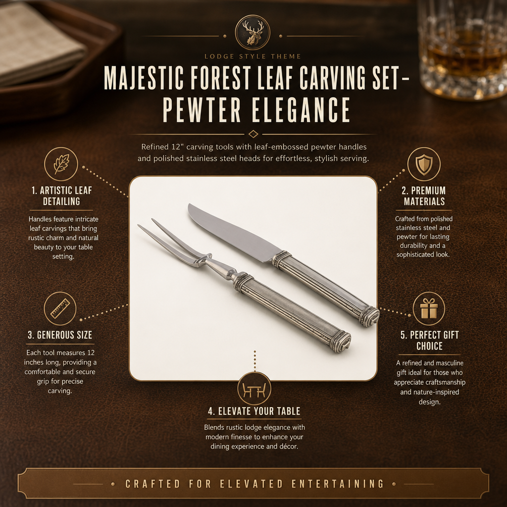 Majestic Forest Leaf Carving Set – Pewter Elegance