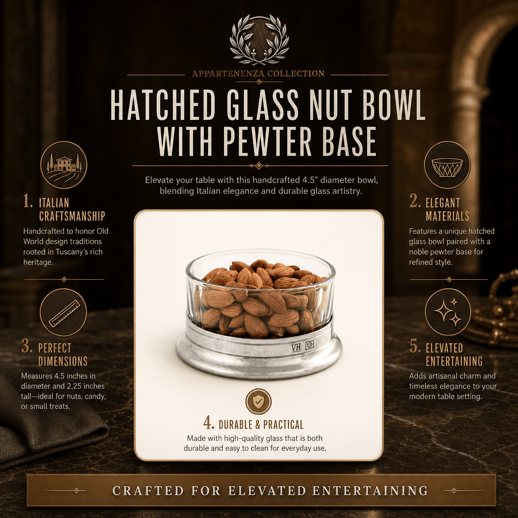 Hatched Glass Nut Bowl with Pewter Base