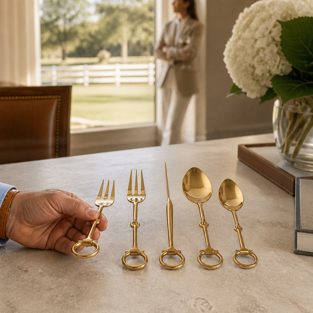 Bit  Five piece Flatware Set - Stainless Steel Shiny Gold 5