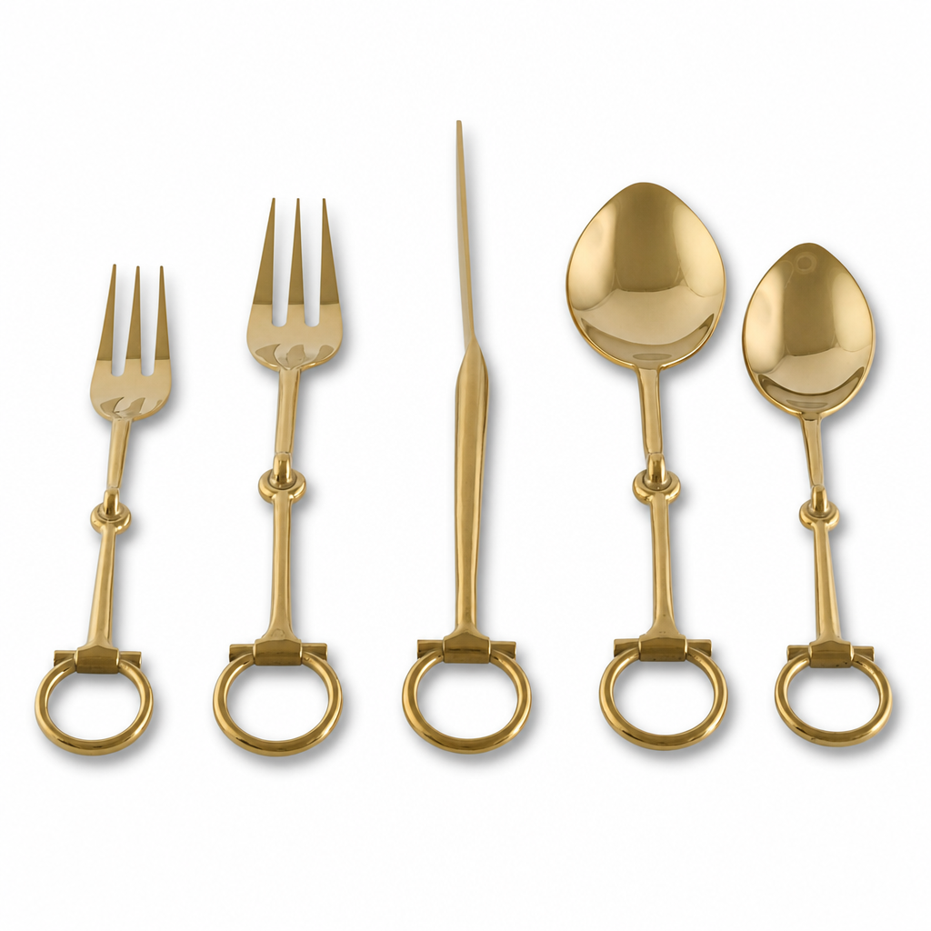 Bit  Five piece Flatware Set - Stainless Steel Shiny Gold 1