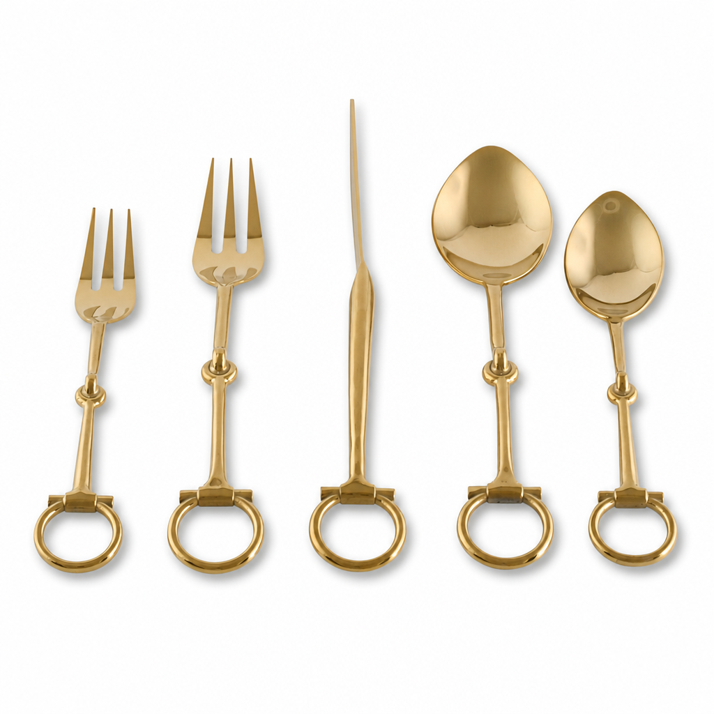 Bit  Five piece Flatware Set - Stainless Steel Shiny Gold 1