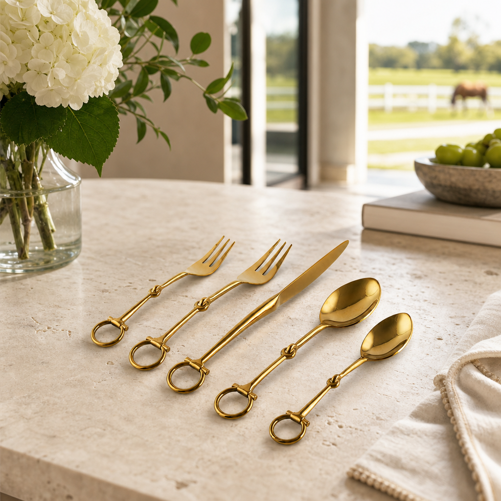 Bit  Five piece Flatware Set - Stainless Steel Shiny Gold 6