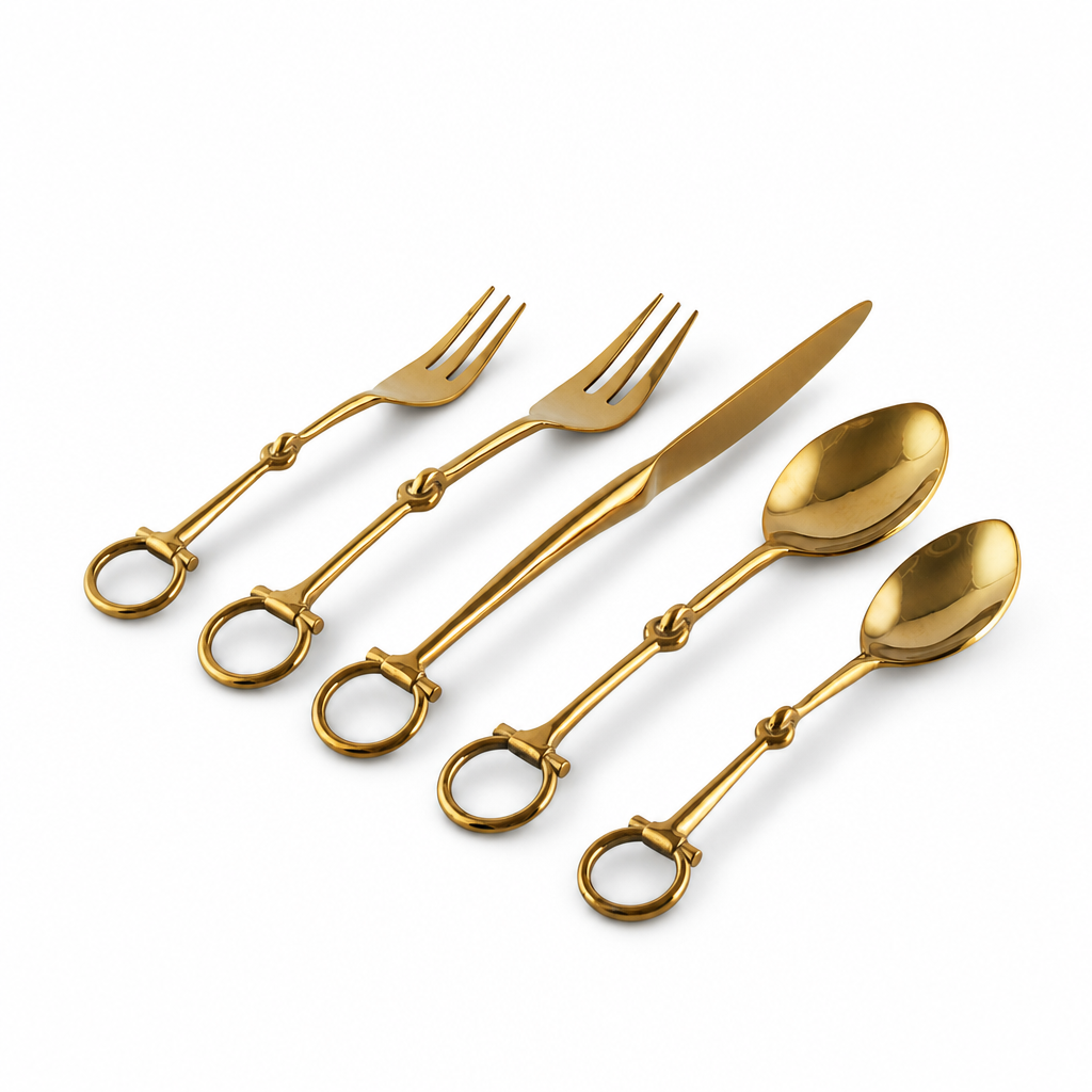 Bit  Five piece Flatware Set - Stainless Steel Shiny Gold 8