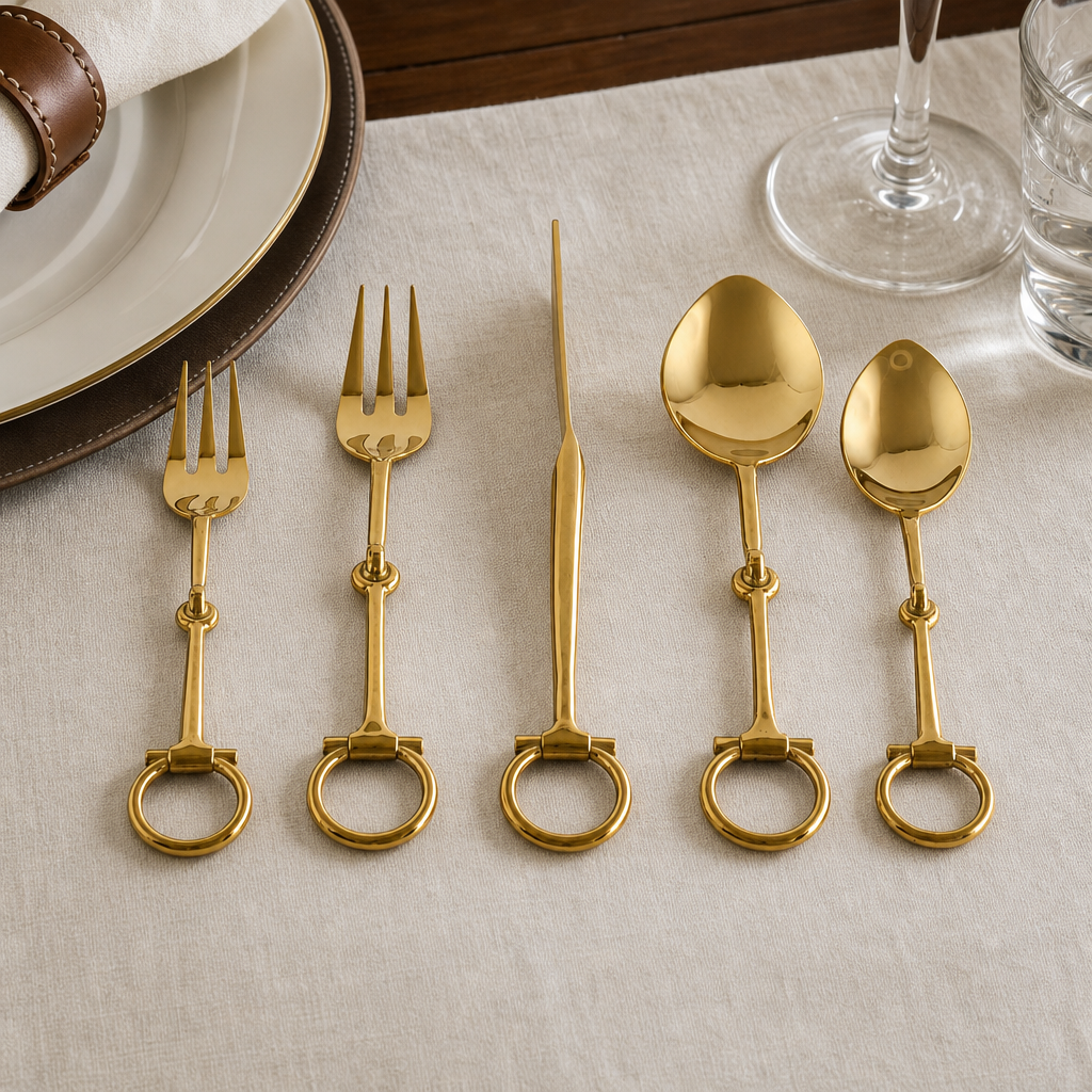 Bit  Five piece Flatware Set - Stainless Steel Shiny Gold 1