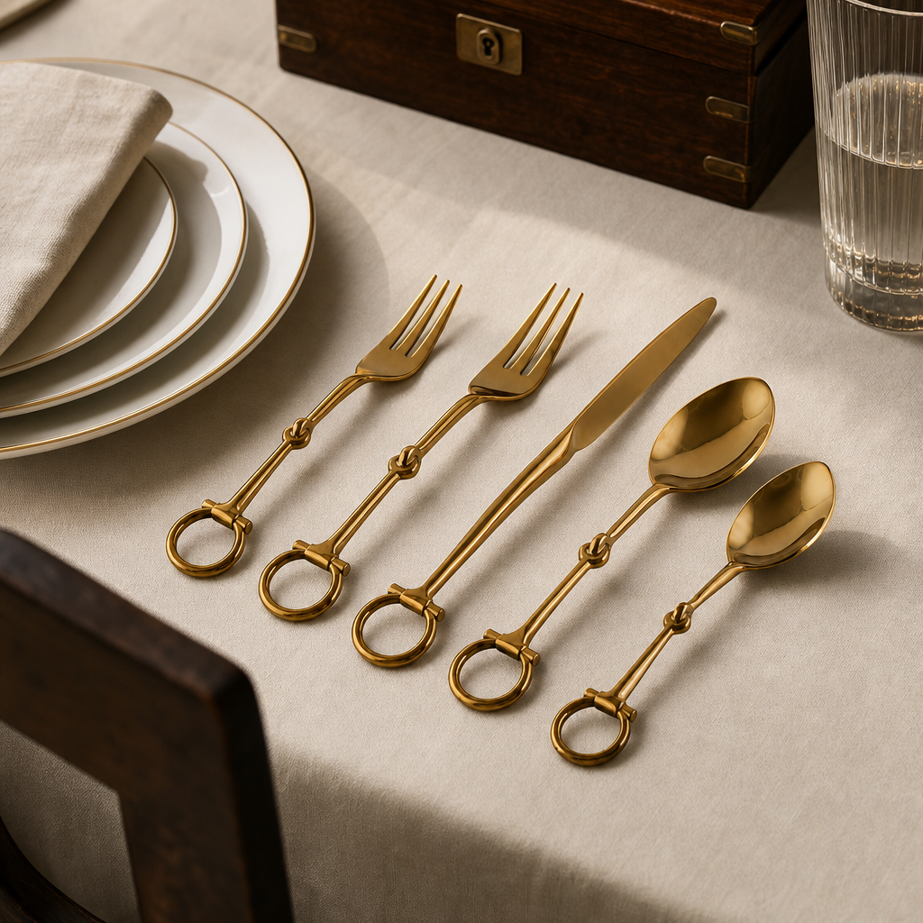 Bit  Five piece Flatware Set - Stainless Steel Shiny Gold 3