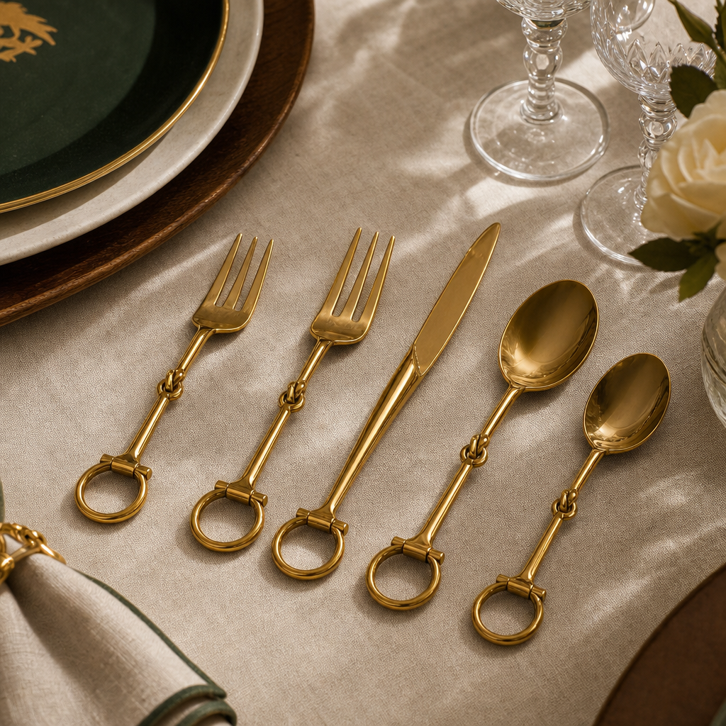 Bit  Five piece Flatware Set - Stainless Steel Shiny Gold 5