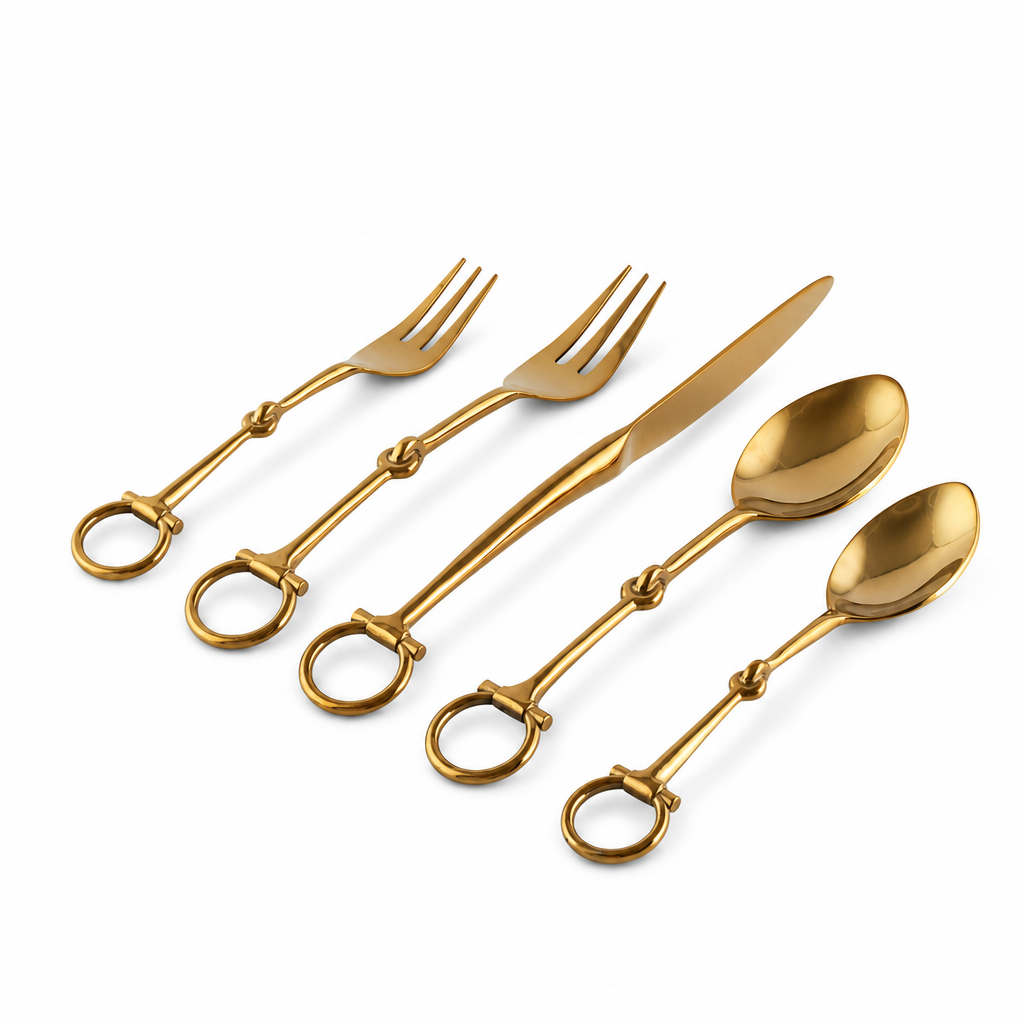 Bit  Five piece Flatware Set - Stainless Steel Shiny Gold 7