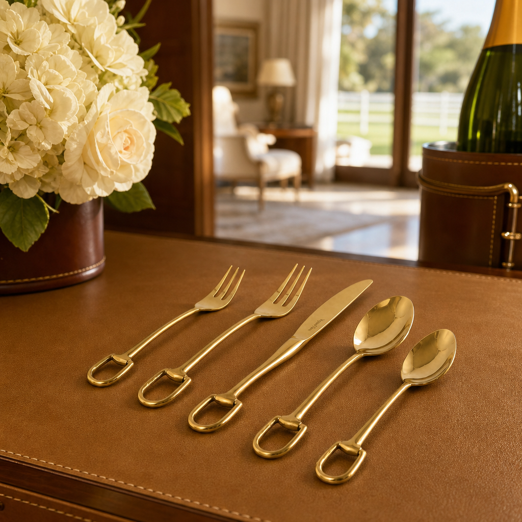 Stirrup Five piece Flatware Set - Stainless Steel Shiny Gold 5