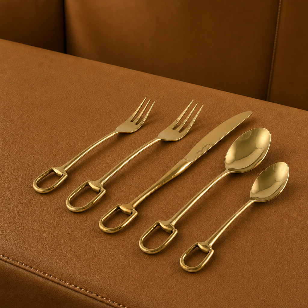 Stirrup Five piece Flatware Set - Stainless Steel Shiny Gold 1