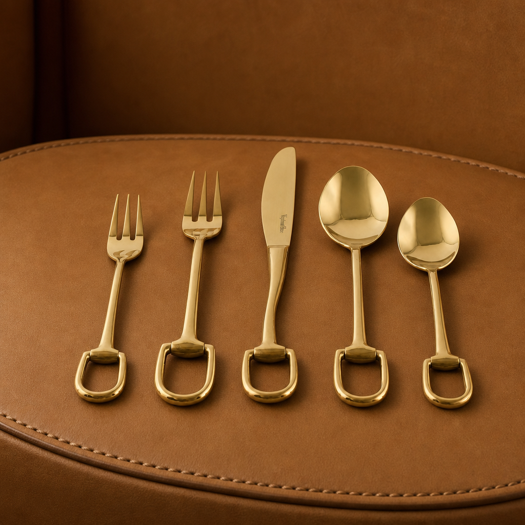 Stirrup Five piece Flatware Set - Stainless Steel Shiny Gold 3