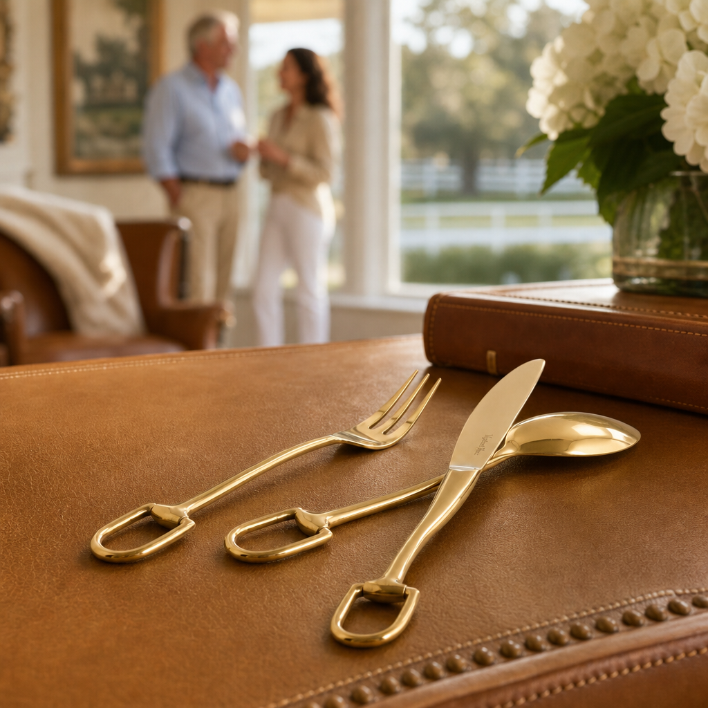 Stirrup Five piece Flatware Set - Stainless Steel Shiny Gold 7