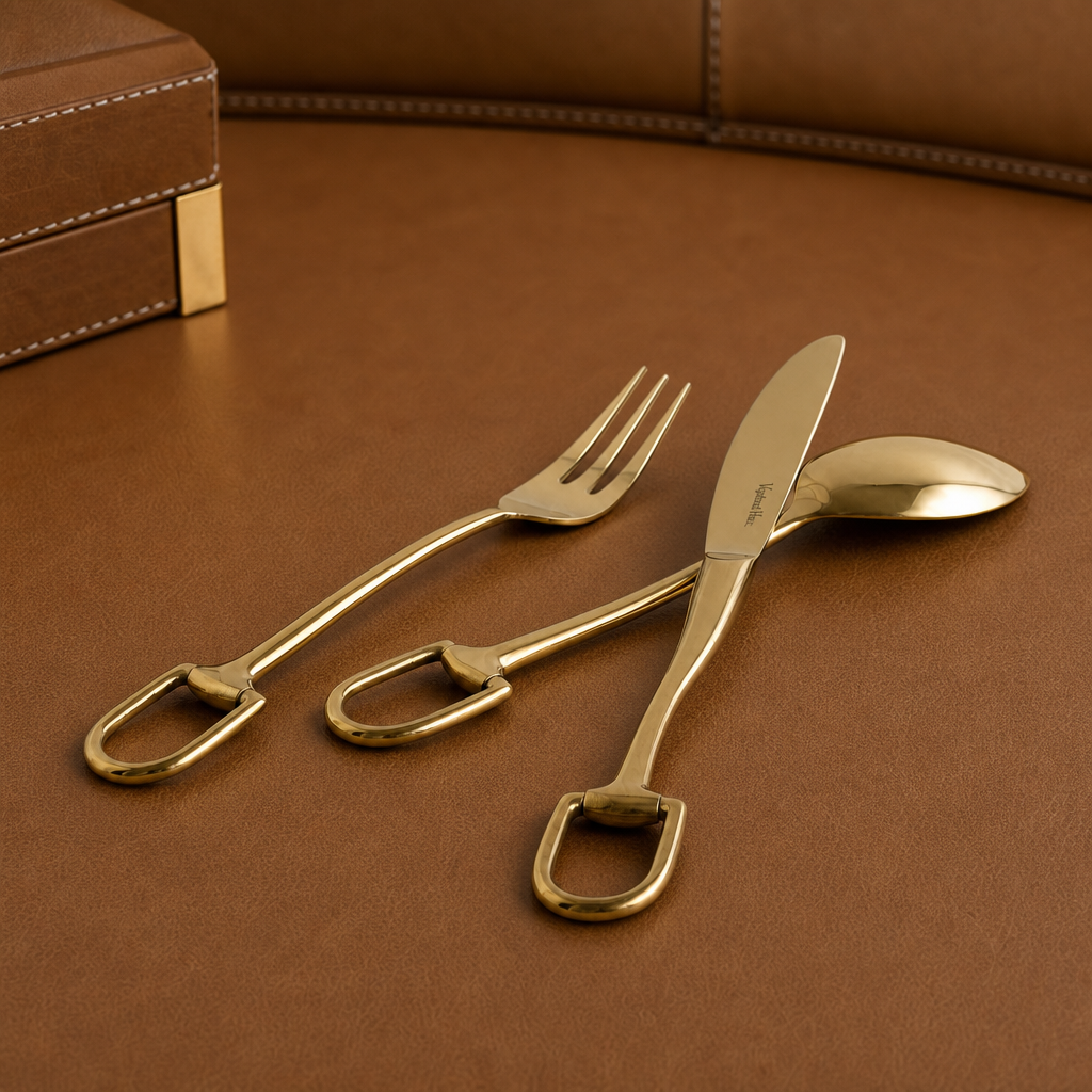 Stirrup Five piece Flatware Set - Stainless Steel Shiny Gold 4