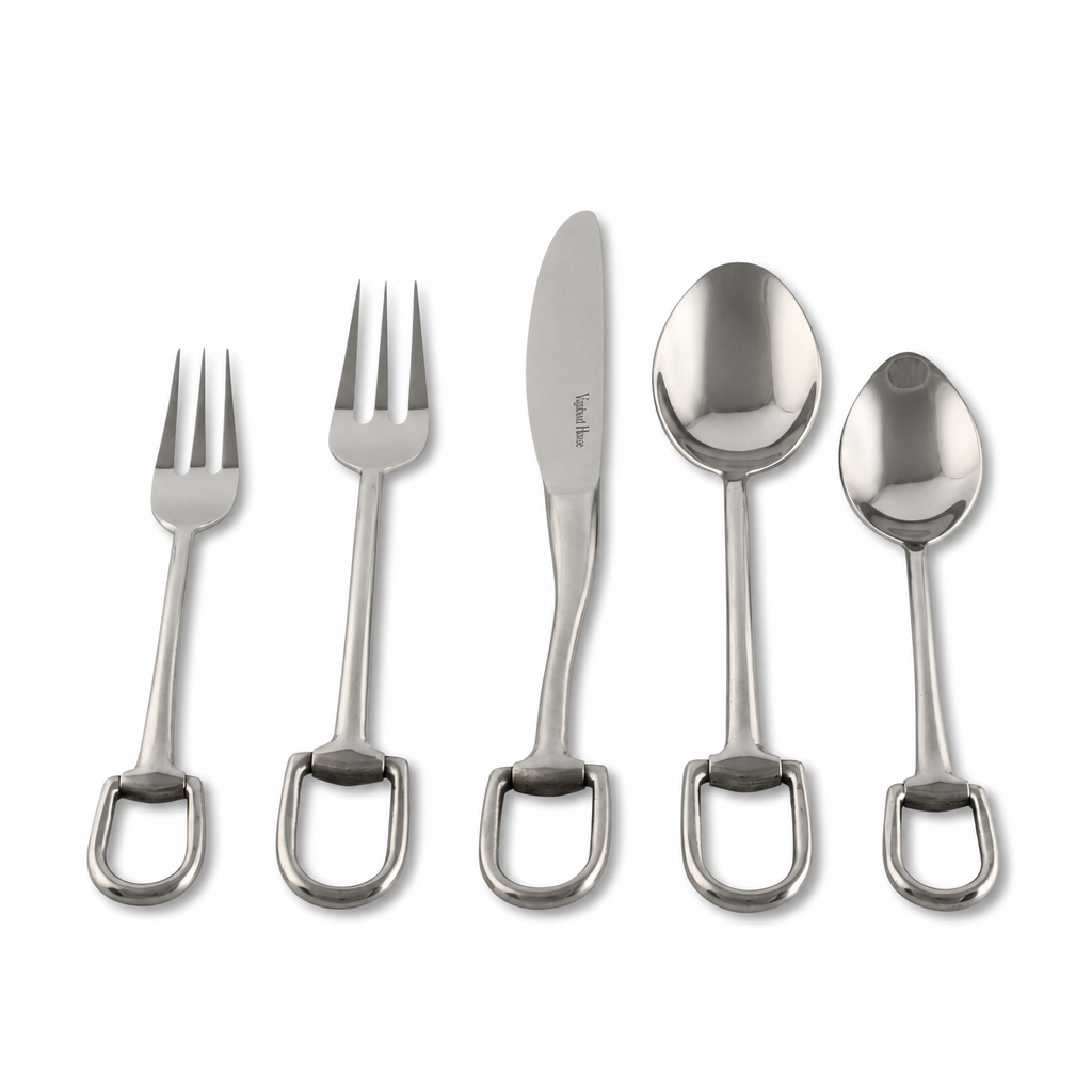 Stirrup Five piece Flatware Set - Stainless Steel Matt Silver 8
