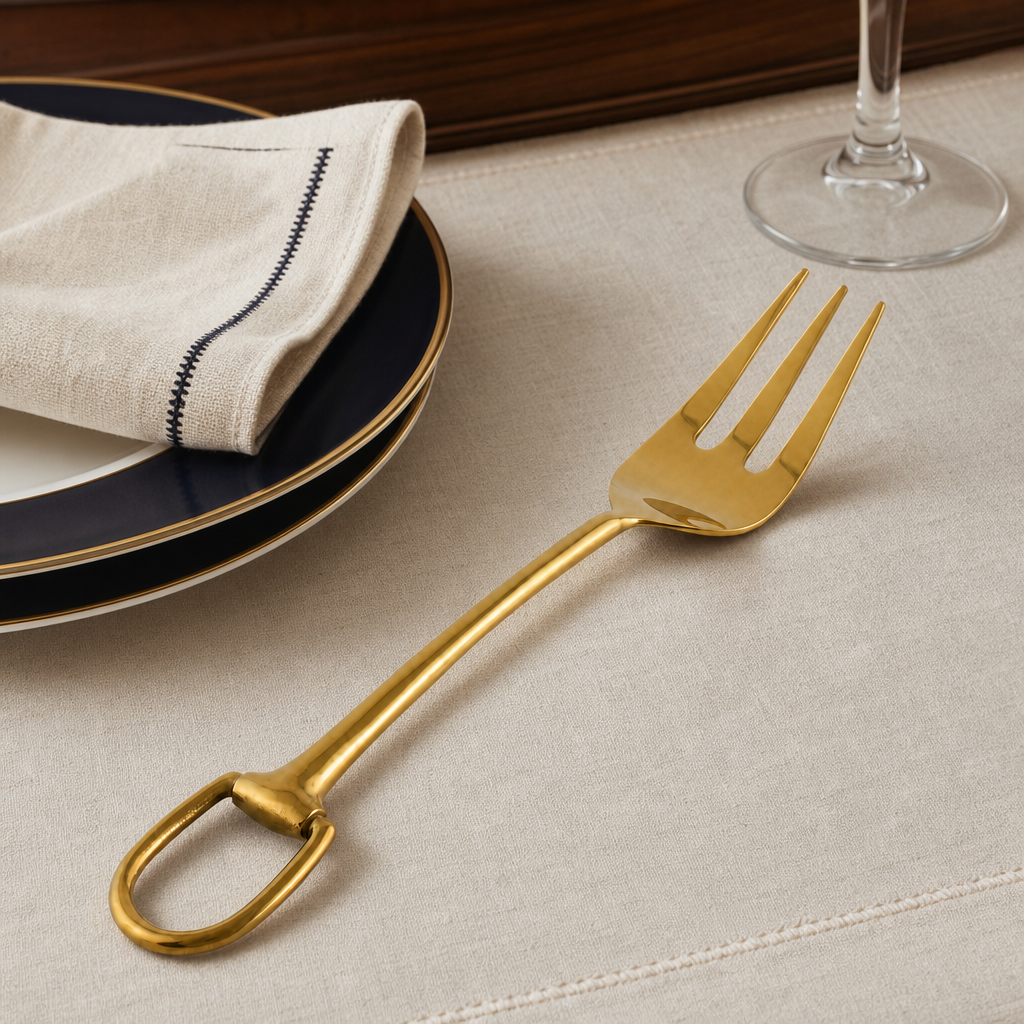 Stirrup Serving Fork - Stainless Steel Shiny Gold 1