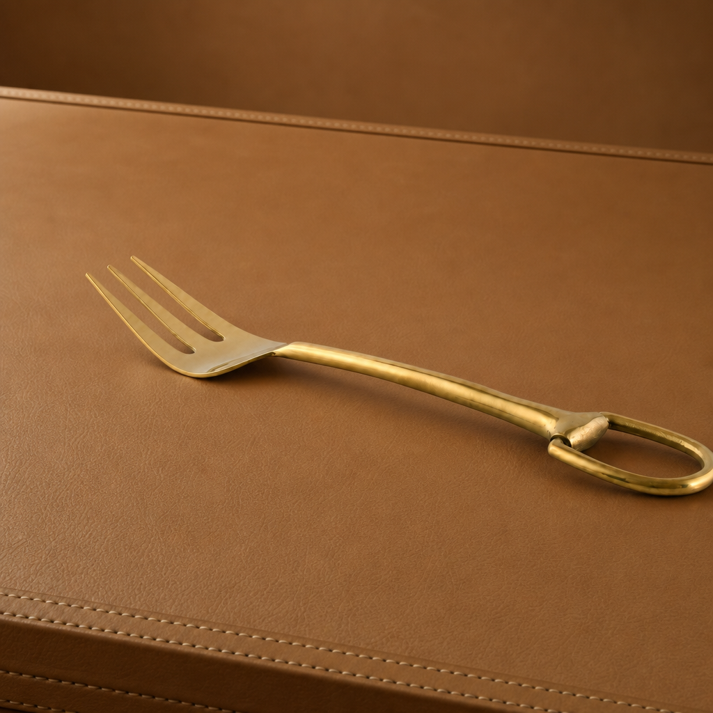Stirrup Serving Fork - Stainless Steel Shiny Gold 4