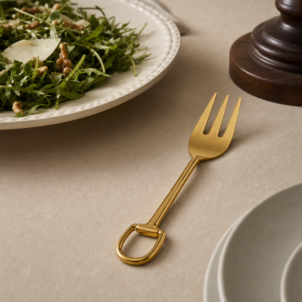 Stirrup Serving Fork - Stainless Steel Shiny Gold 3