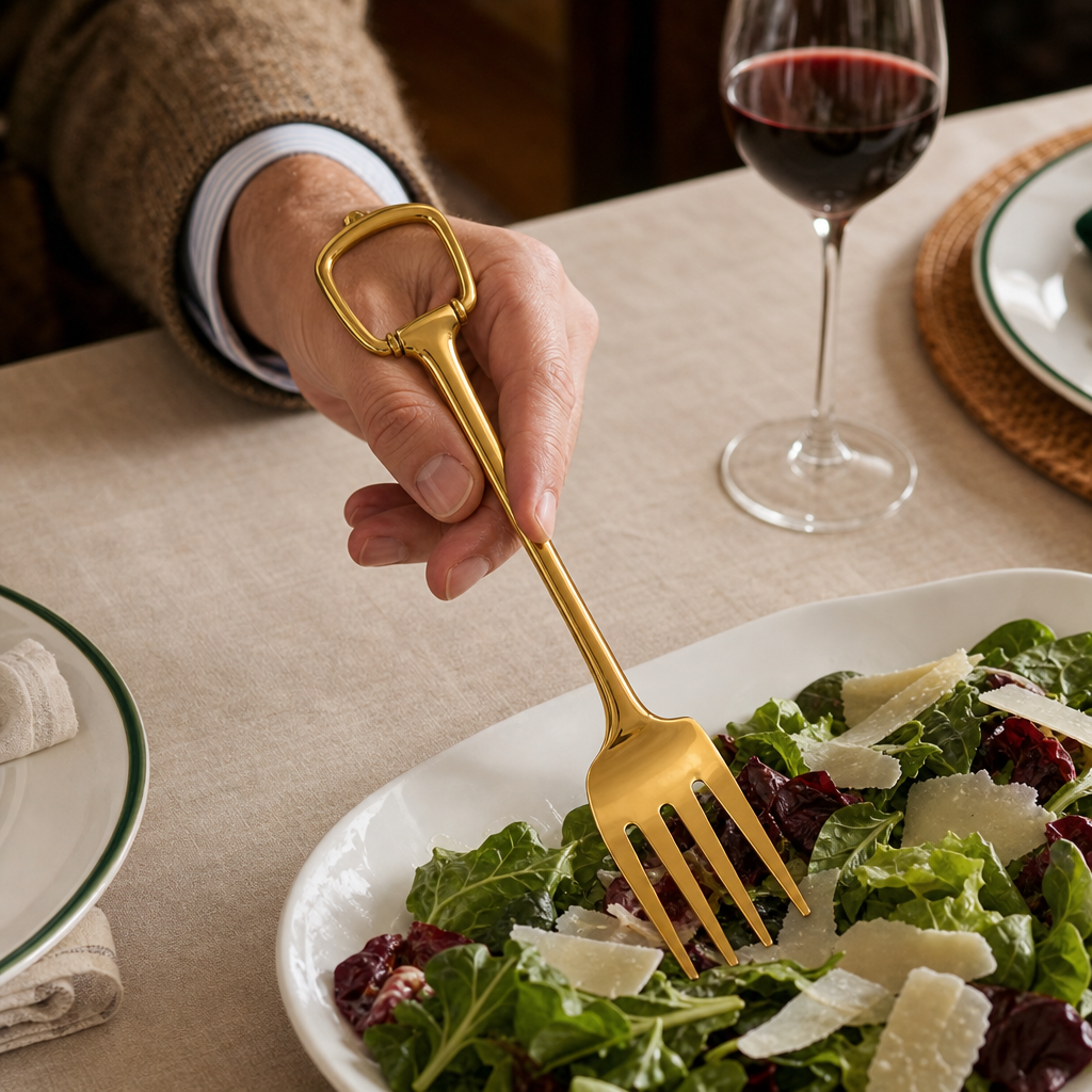 Stirrup Serving Fork - Stainless Steel Shiny Gold 4