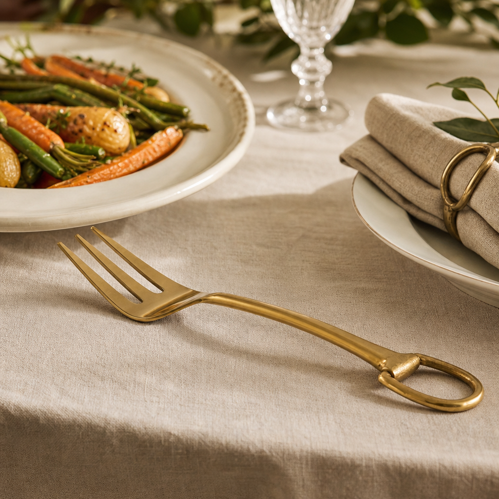 Stirrup Serving Fork - Stainless Steel Shiny Gold 6
