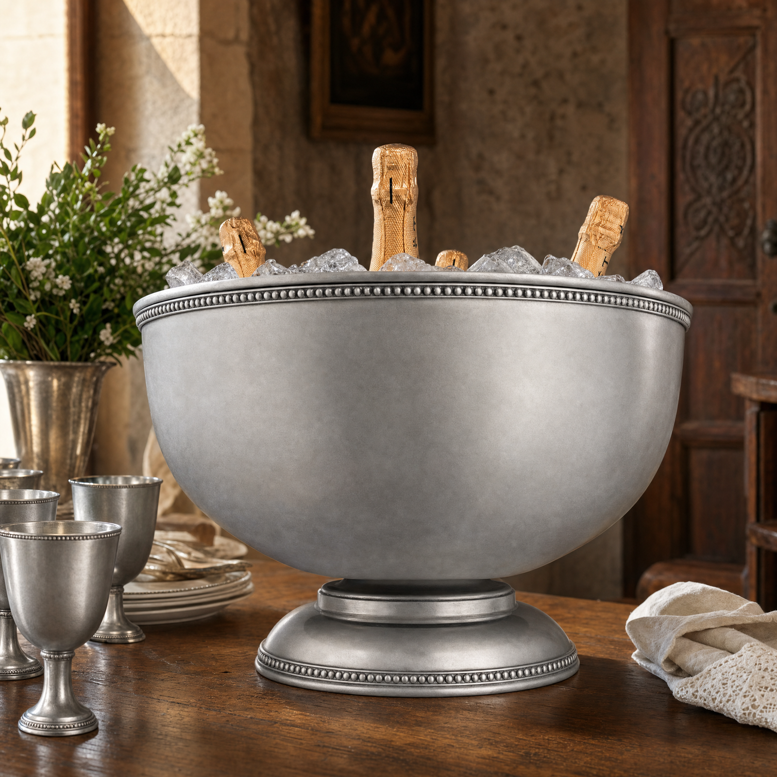 Pewter Medici Bead Ice Tub/Punch Bowl 7