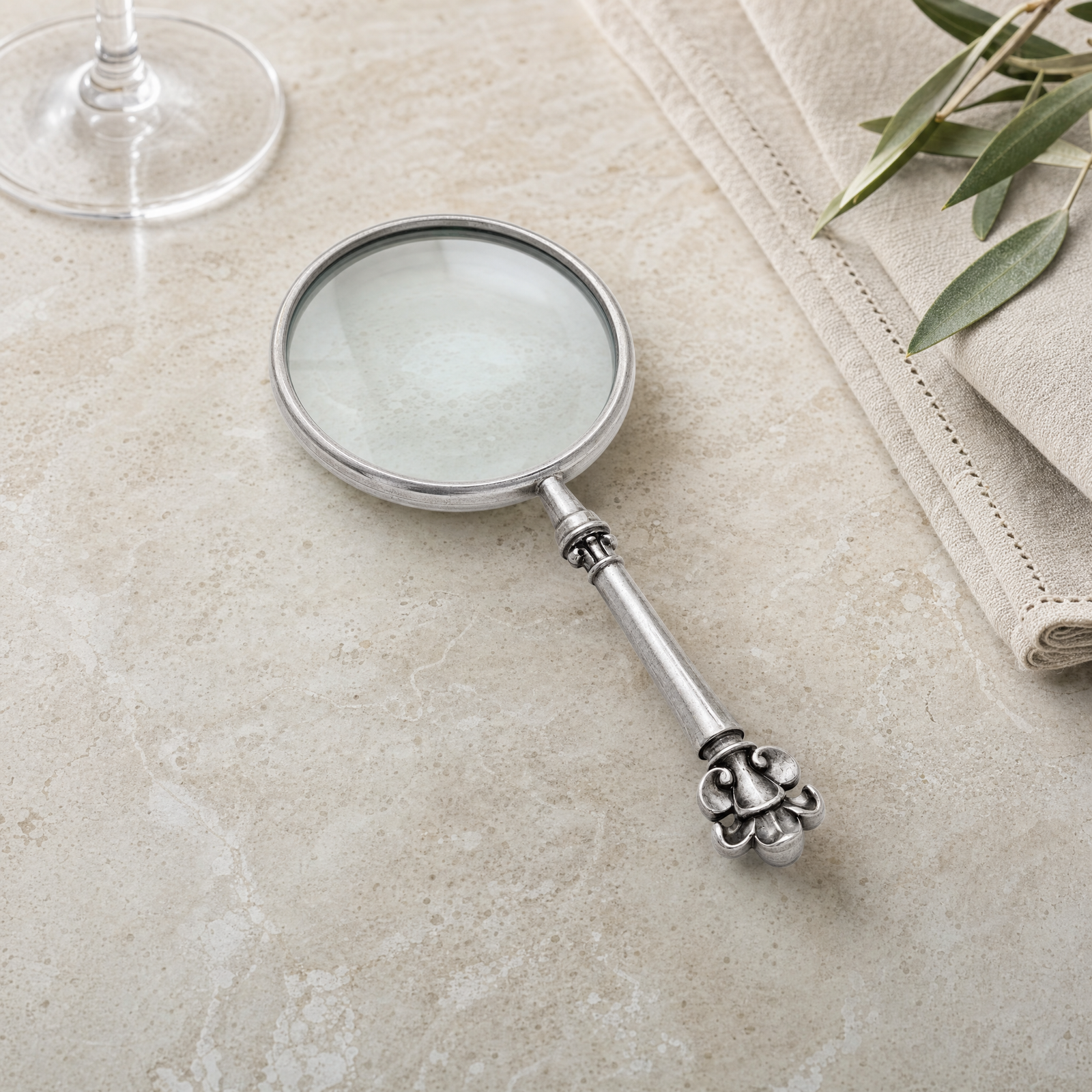 Pewter Provencal Pattern Magnifier 4 inches 1