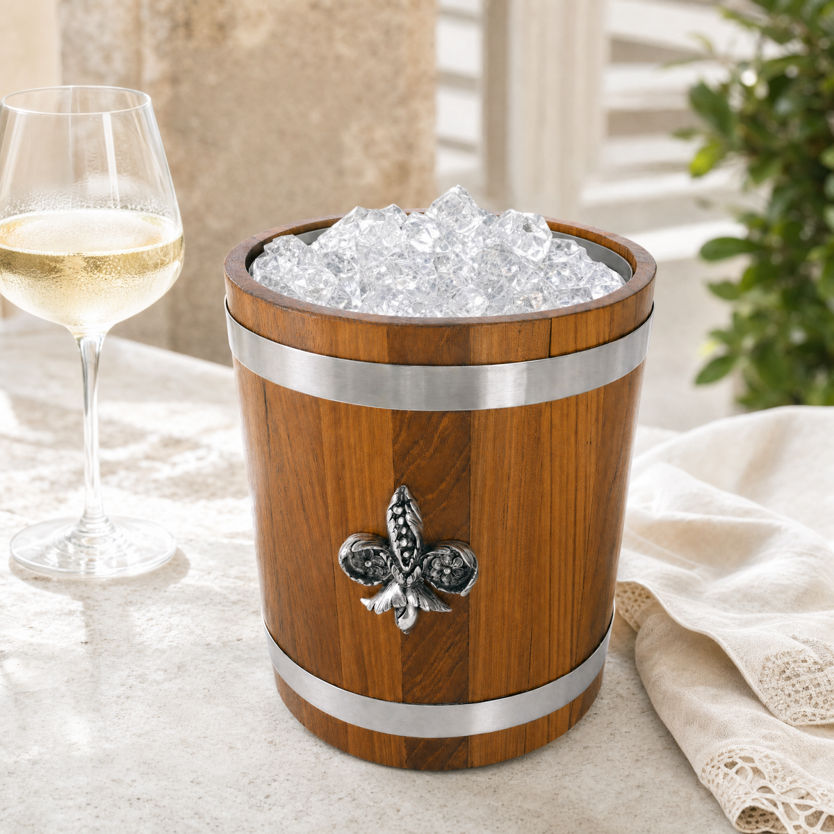 Fleur de lies Teak Ice Bucket - Steel insert 3
