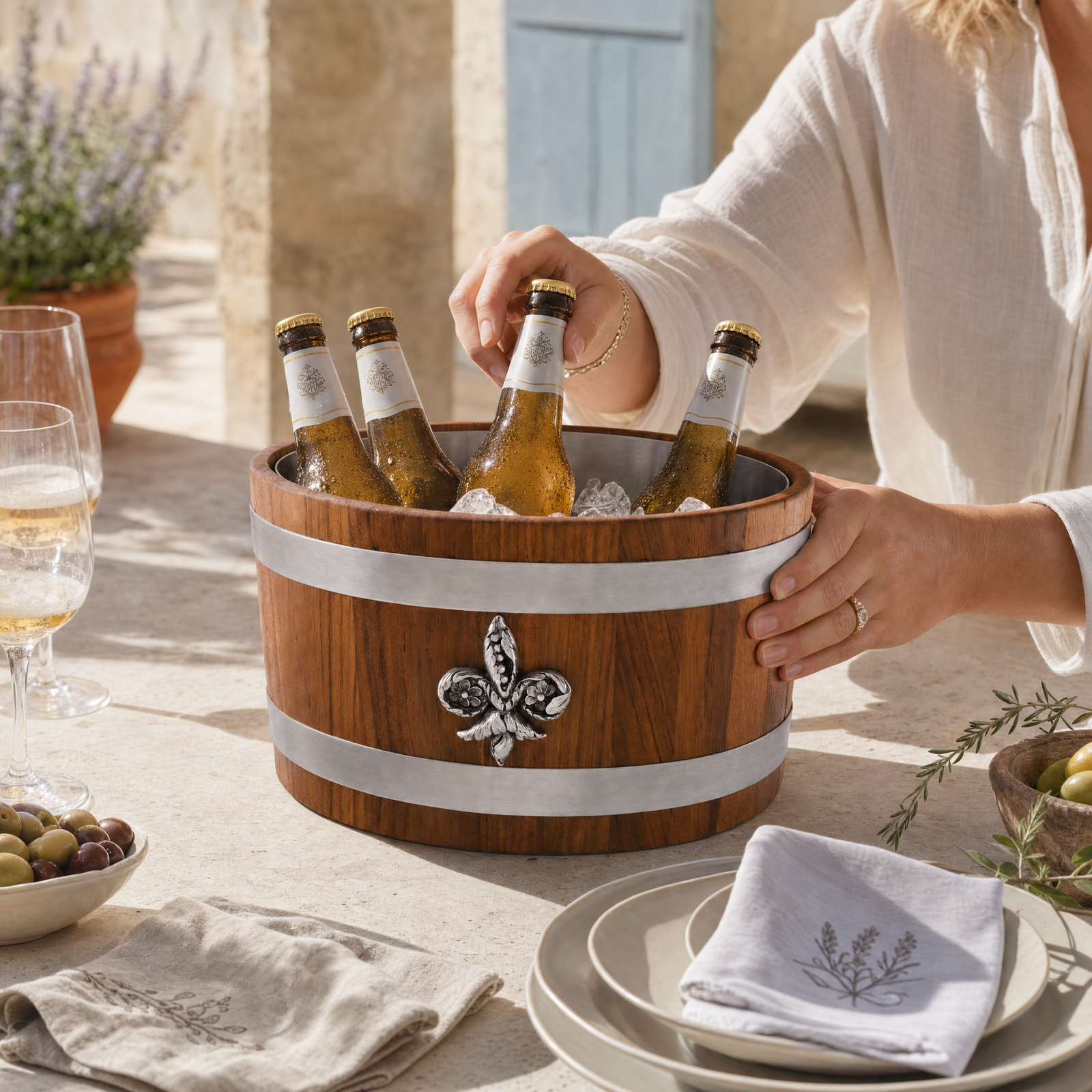 Fleur de lies Teak Beer Cooler 5