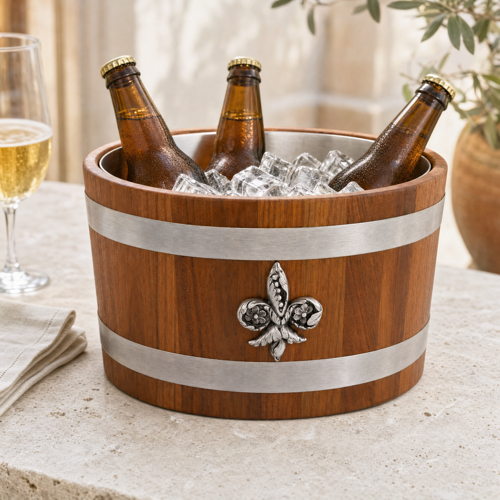 Fleur de lies Teak Beer Cooler 1