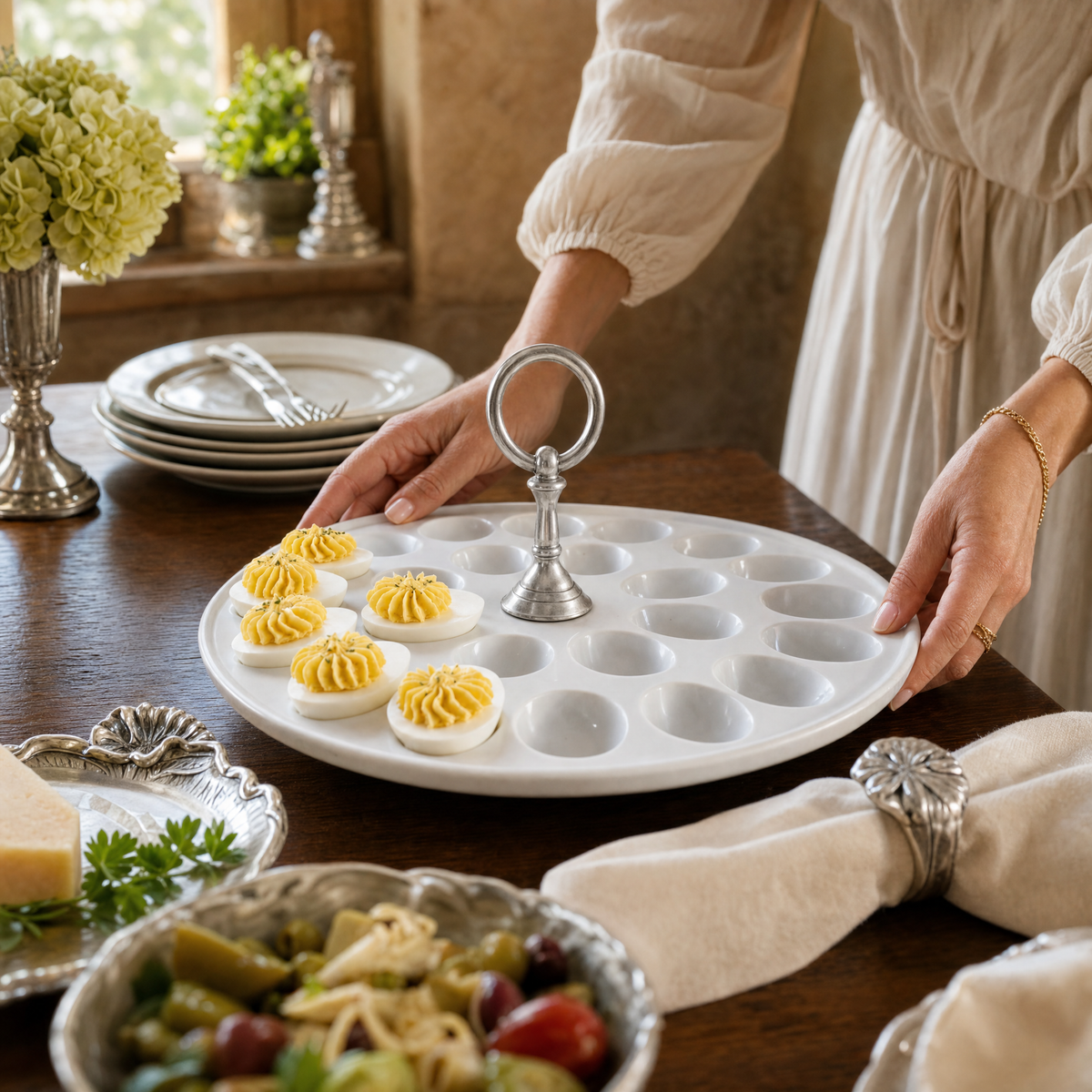 Deviled Egg Tray with Pewter Classic Ring Handle 6