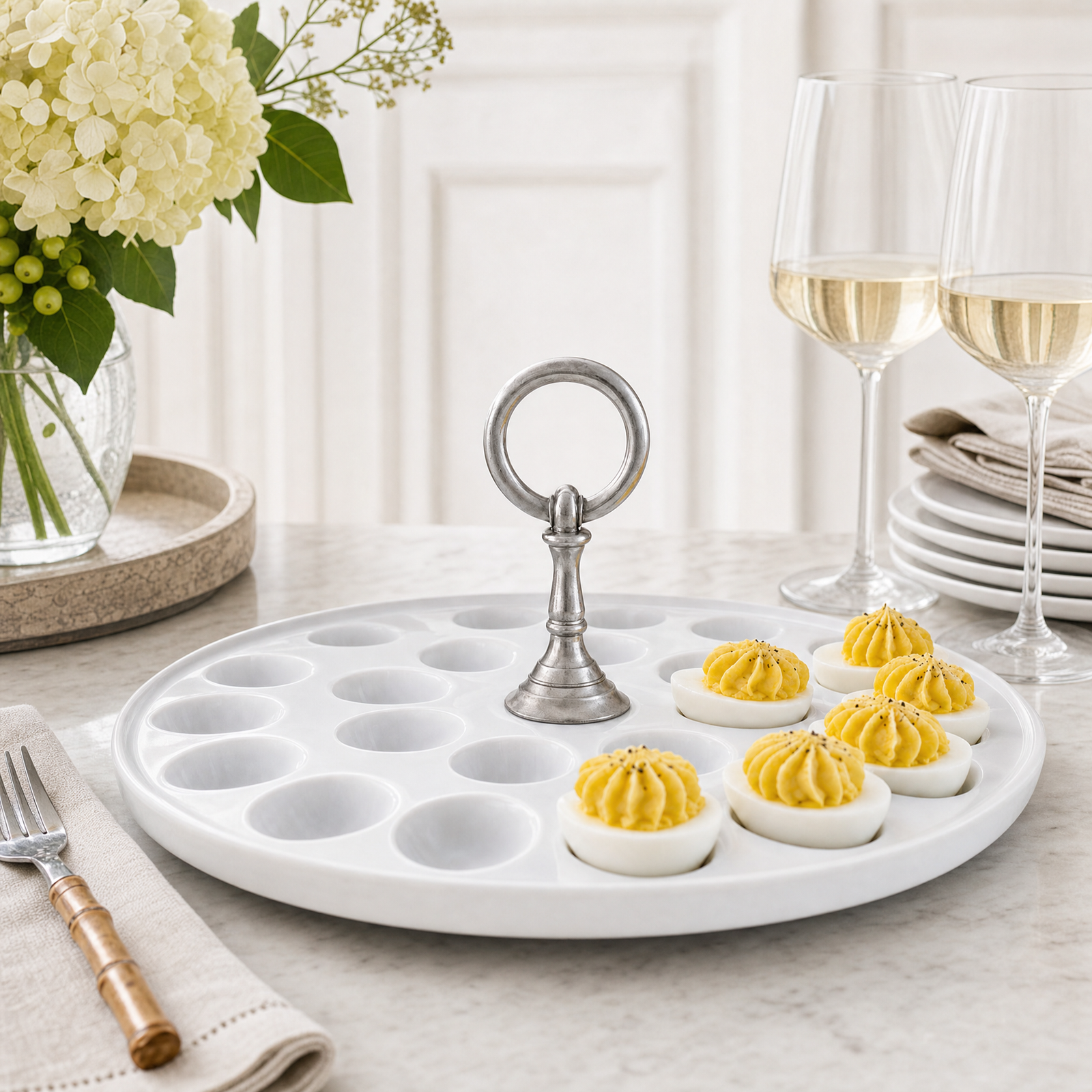 Deviled Egg Tray with Pewter Classic Ring Handle 3