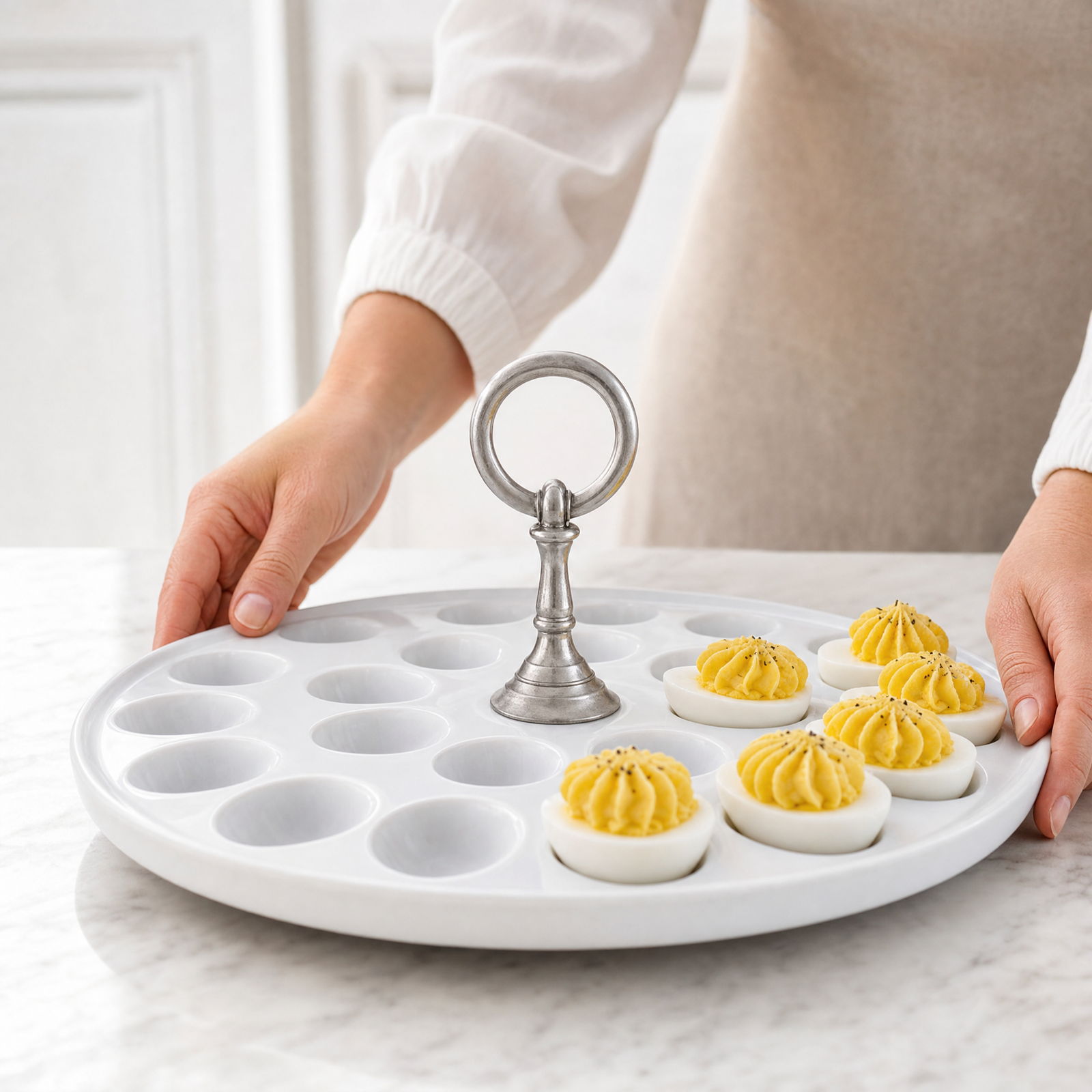 Deviled Egg Tray with Pewter Classic Ring Handle 10